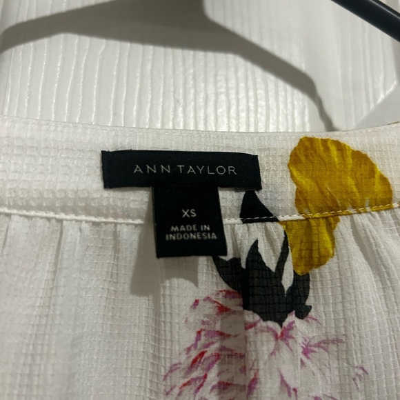 Ann Taylor White Floral Blouse with Yellow and Purple Accents - Picture 2 of 9